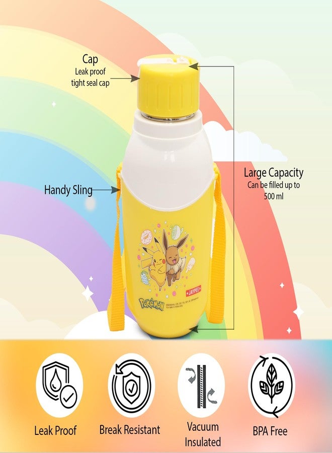 JAYPEE Binny 500ml Kids Inner Stainless Steel Insulated Water Bottle, Sipper Bottle, Leak Proof, BPA Free, Food Grade, School & Picnic 500 ml | Sipper Bottle for Kids | Cartoon Printed,Yellow - Image 3